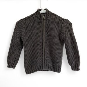 Tea Collection Boys Cardigan Sweater Zipper 4 Gray Crochet Dressy Chunky Cozy